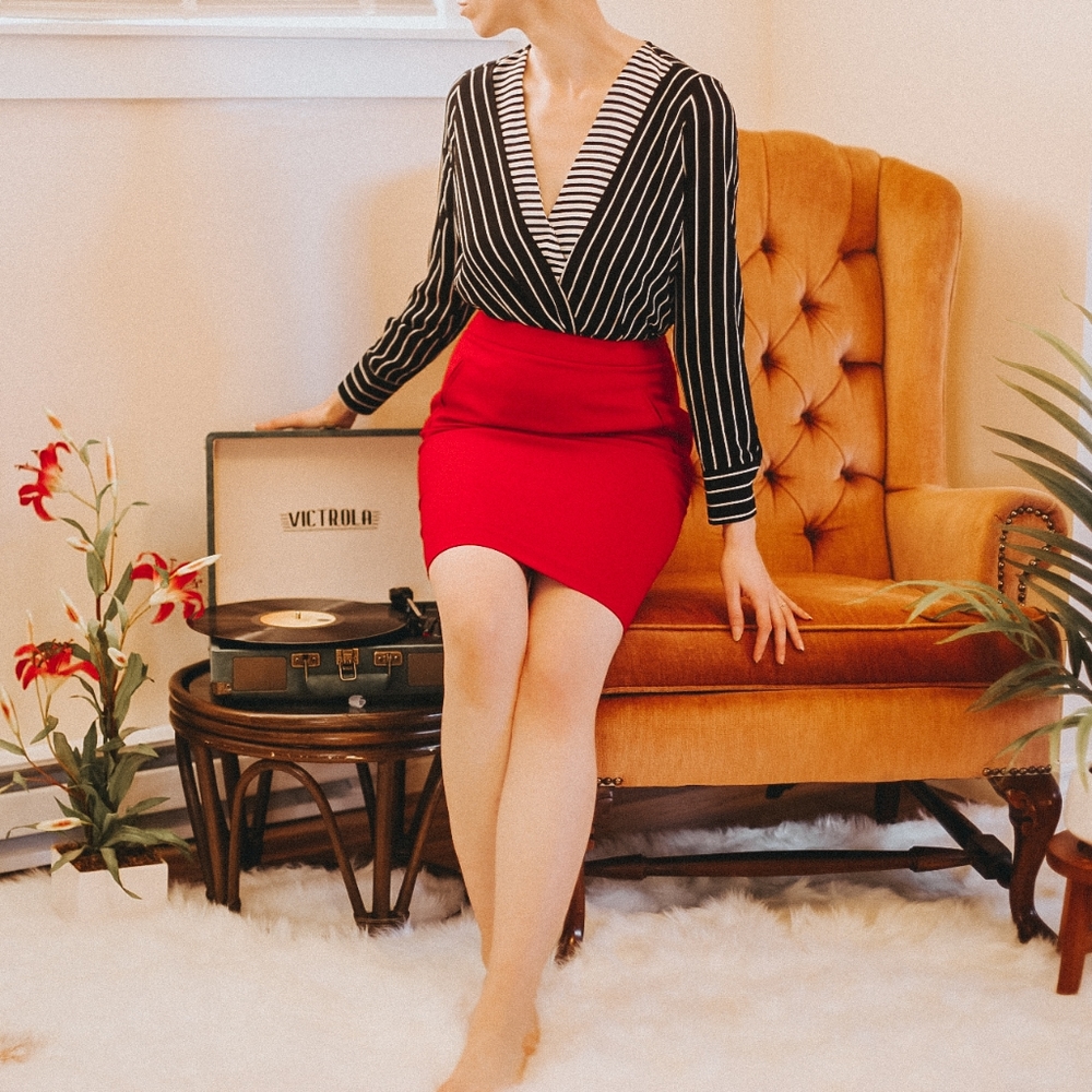Cherry Red Pencil Skirt